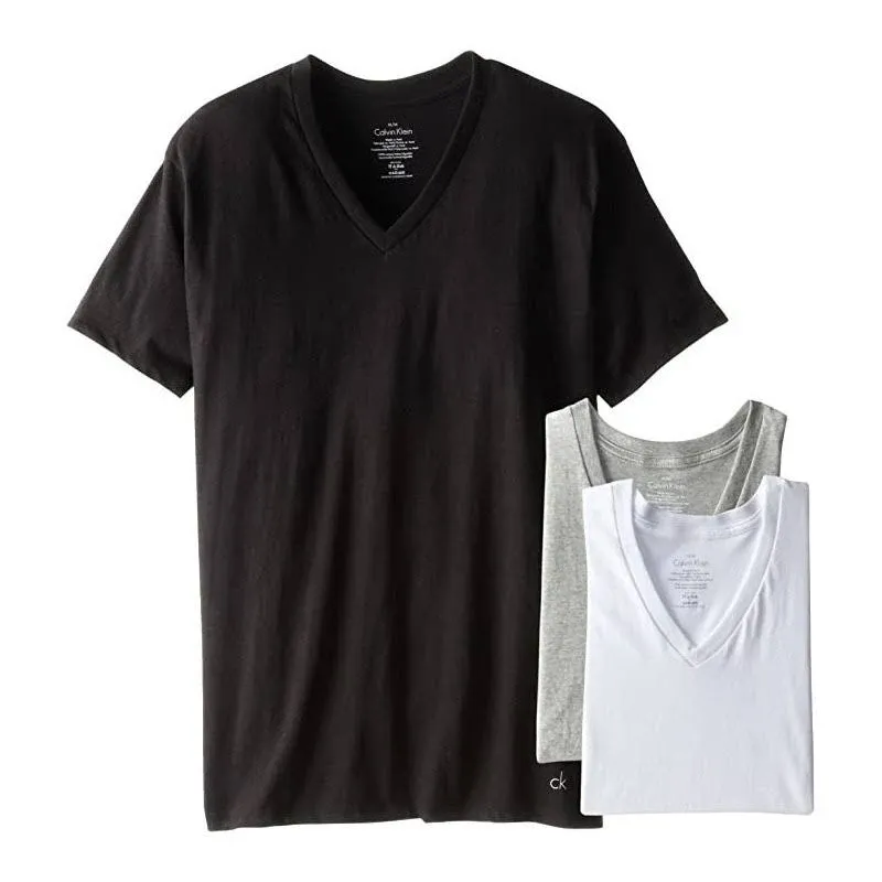 Calvin Klein Men's White 3 Pack V Neck Cotton Tee