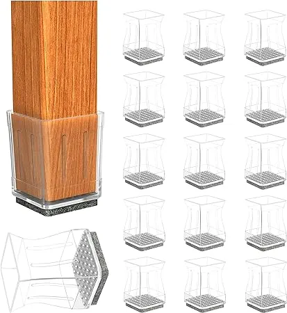 Clear Square Chair Leg Floor Protectors, 16Pcs Silicone Chair Floor Protectors for Hardwood, Chair Legs Caps to Prevent Floor from Scratches and Reduce Noise, Easy to Move（Fit:2" - 2 1/4"）