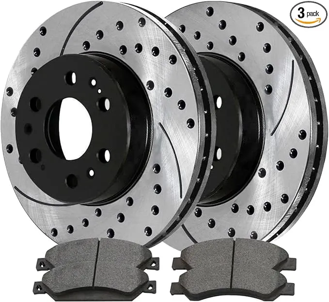 AutoShack Front Drilled and Slotted Brake Kit Rotors Black and Ceramic Pads Pair of 2 Driver and Passenger Side Replacement for Chevrolet Silverado 1500 Tahoe GMC Sierra 1500 Yukon SCDPR65099650991092