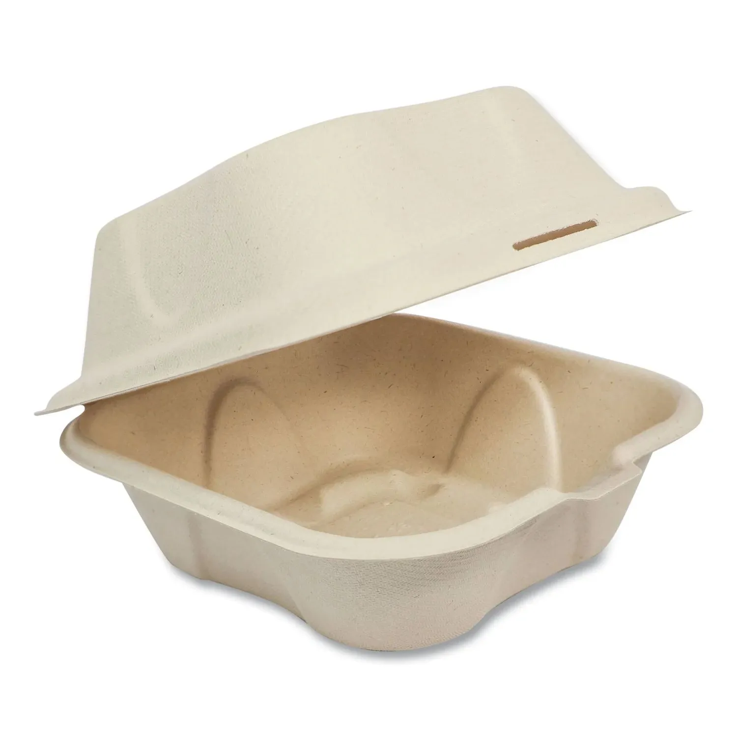 World Centric Fiber Hinged Burger Box Containers, 6 x 6 x 3, Natural, 500/Carton