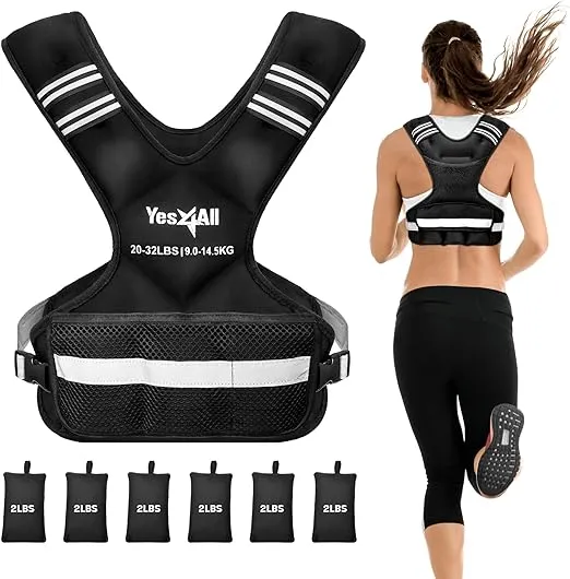 Yes4All Adjustable Weighted Vest 11-32lbs with Reflective Strip, Large Weight Vest for Strength Training for Men & Women