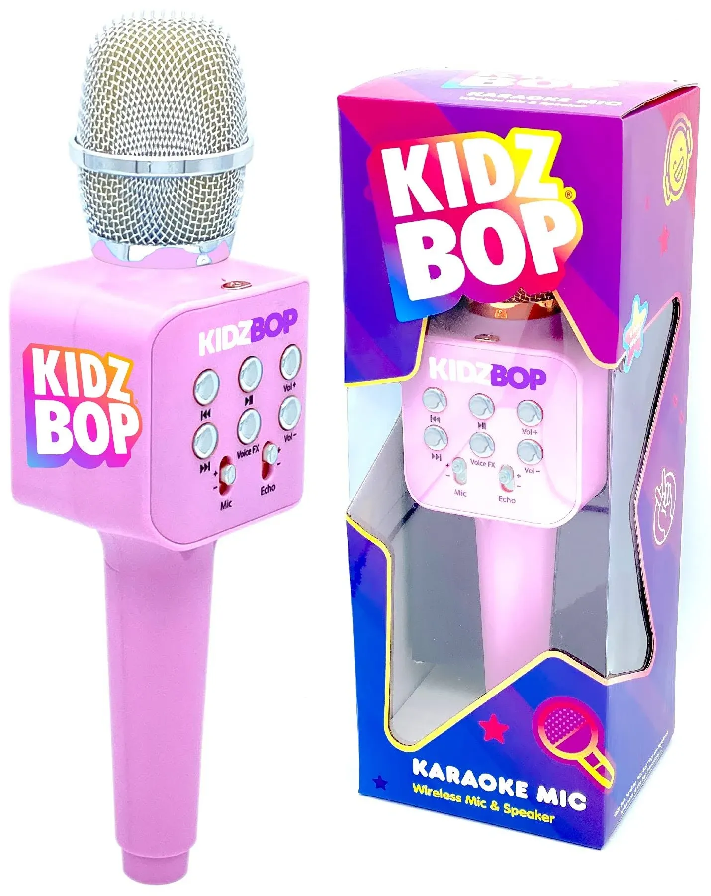 KARAOKE MICROPHONE with 4 Voice Effects Rechargeable for Kids Pink MOVE2PLAY