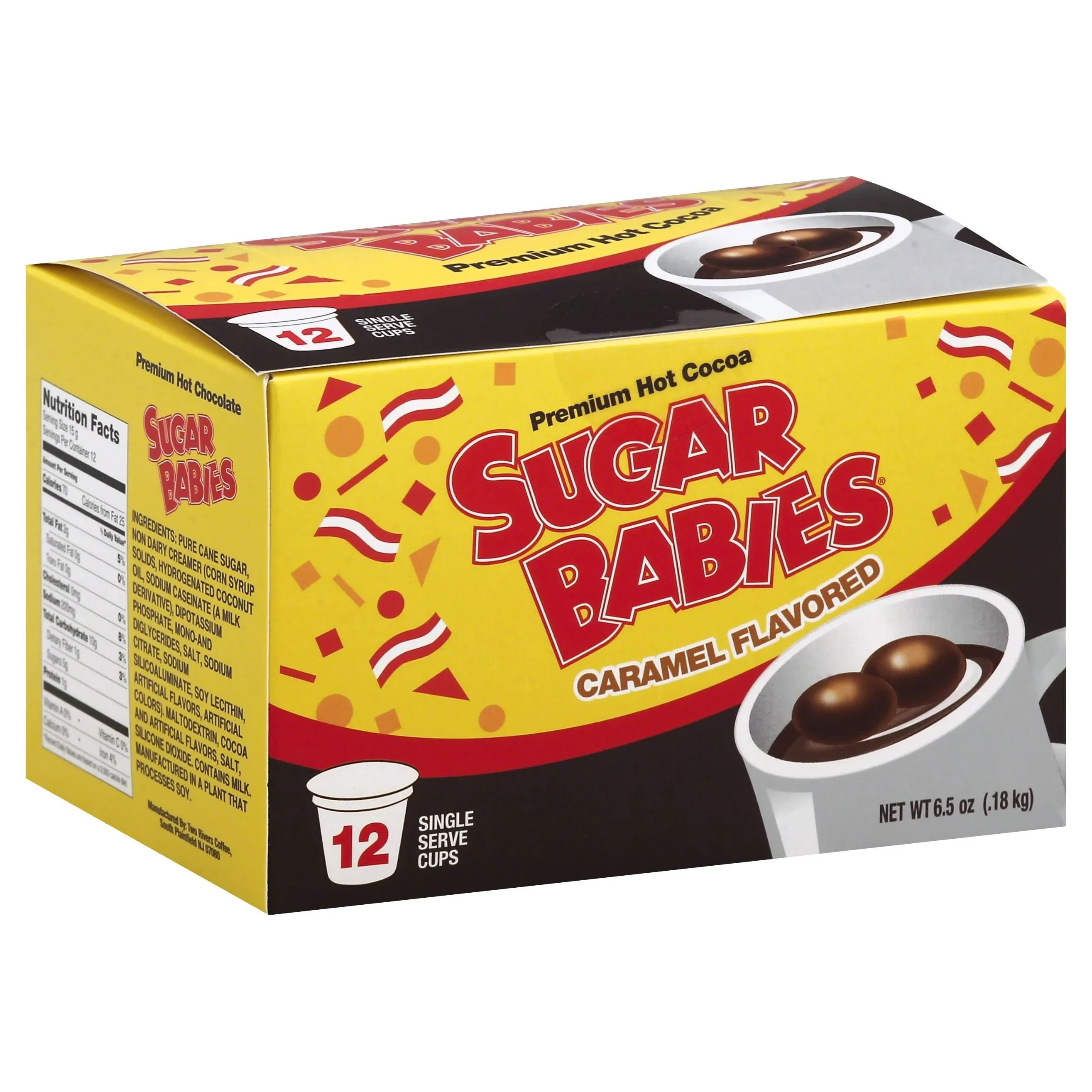 Sugar Babies Hot Cocoa, Premium, Caramel Flavored, Single Serve Cups - 12 cups, 6.5 oz