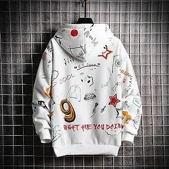 GURUNVANI Mens Graffiti Hoodies Print Sweatshirt Fashion Tracksuit Casual Hip-Hop Funny Coat