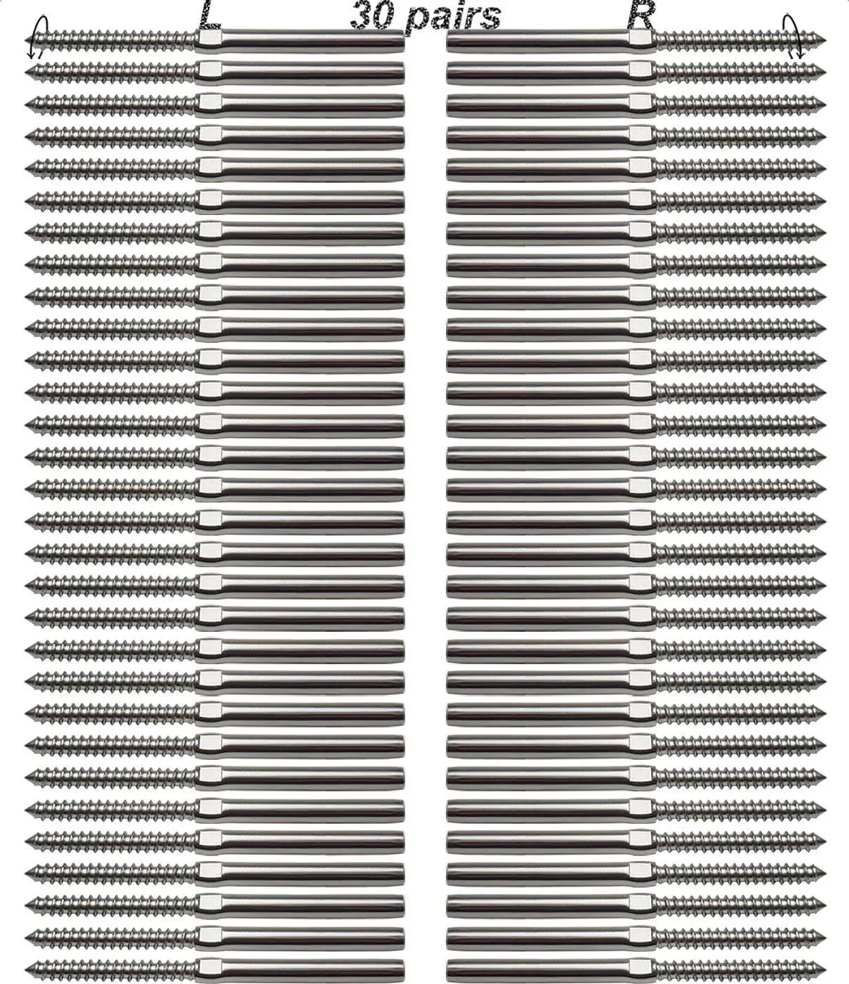 3/16 T316 Stainless Steel Cable Railing Hardware, System Kit, for Wood Posts, Swage Lag Screws Left & Right 30 Pairs