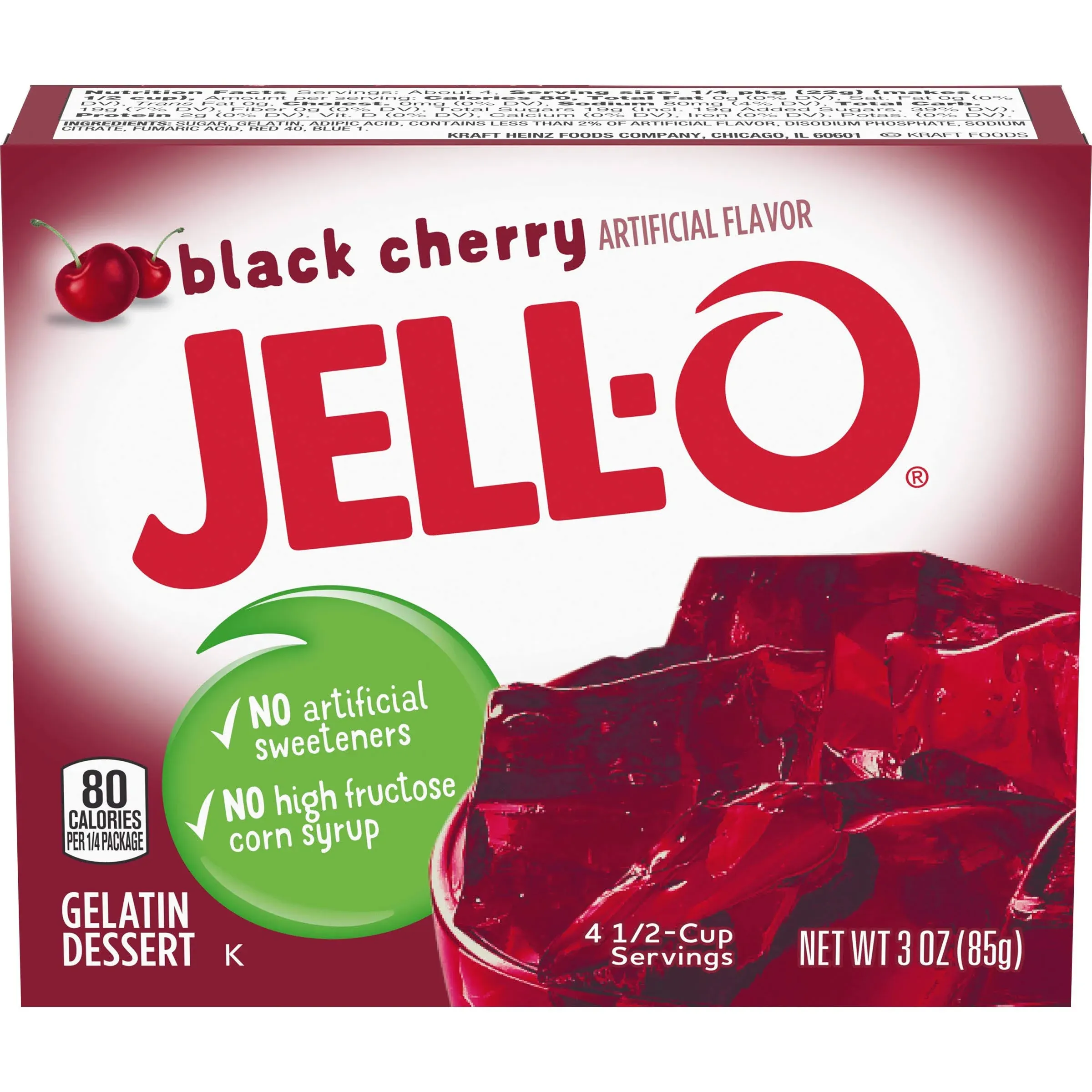 Jell-O Black Cherry Gelatin Mix (3 oz Bags, Pack of 24)