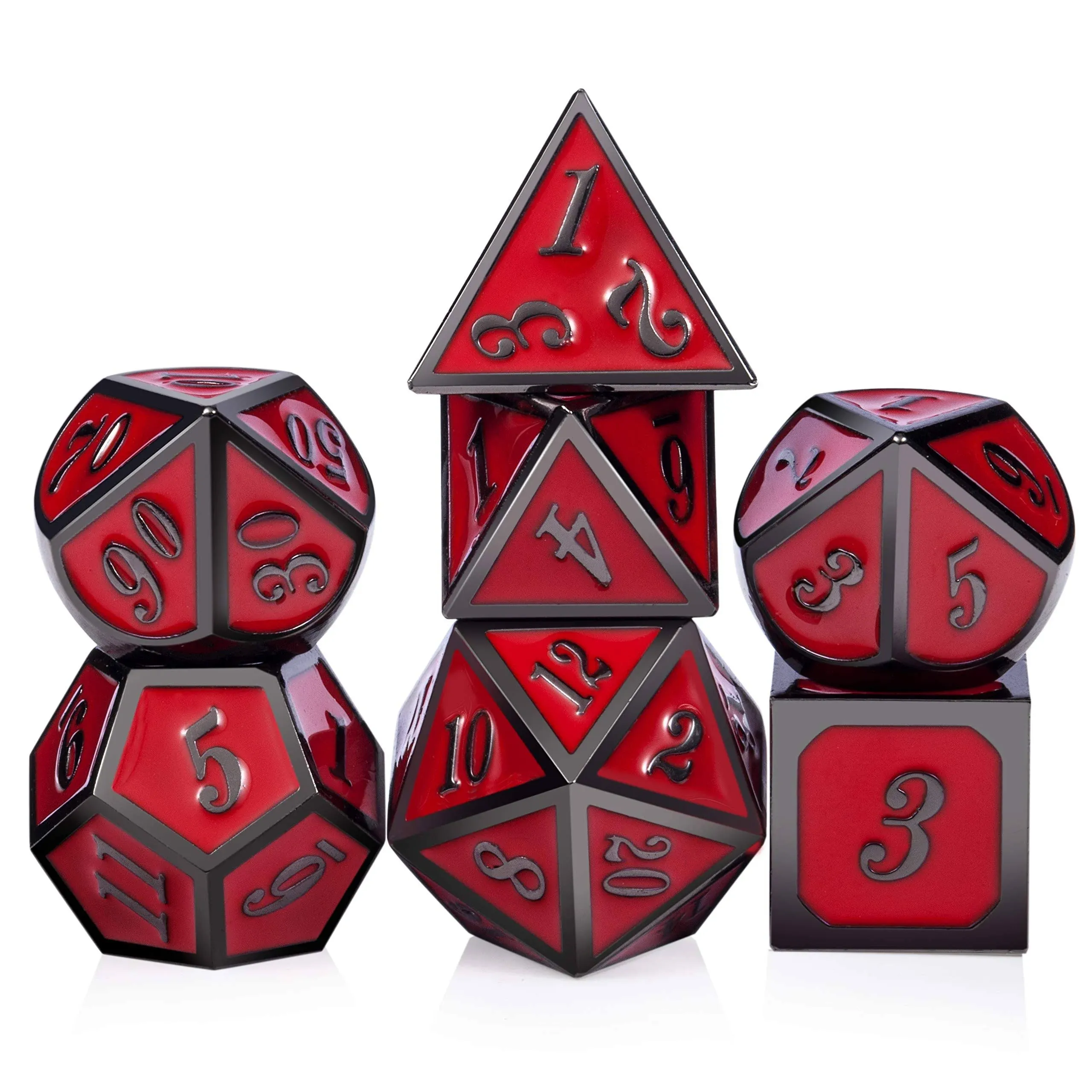 Black Number With Red Metal DND Dice Sets Polyhedral Dice Gaming Dices Toy