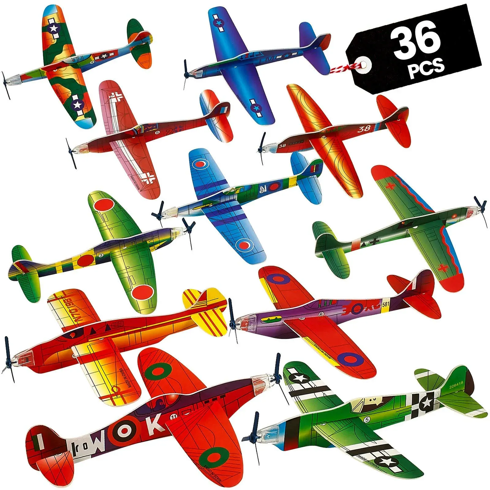 Glider Planes Bulk Pack of 36-8 Inch Bomber Airplane Gliders Kids Foam