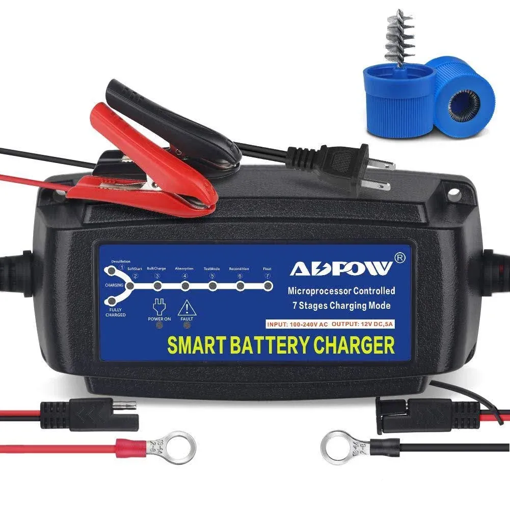 5A 12V Automatic Smart Battery Charger Automotive 7-Stages Trickle Charger