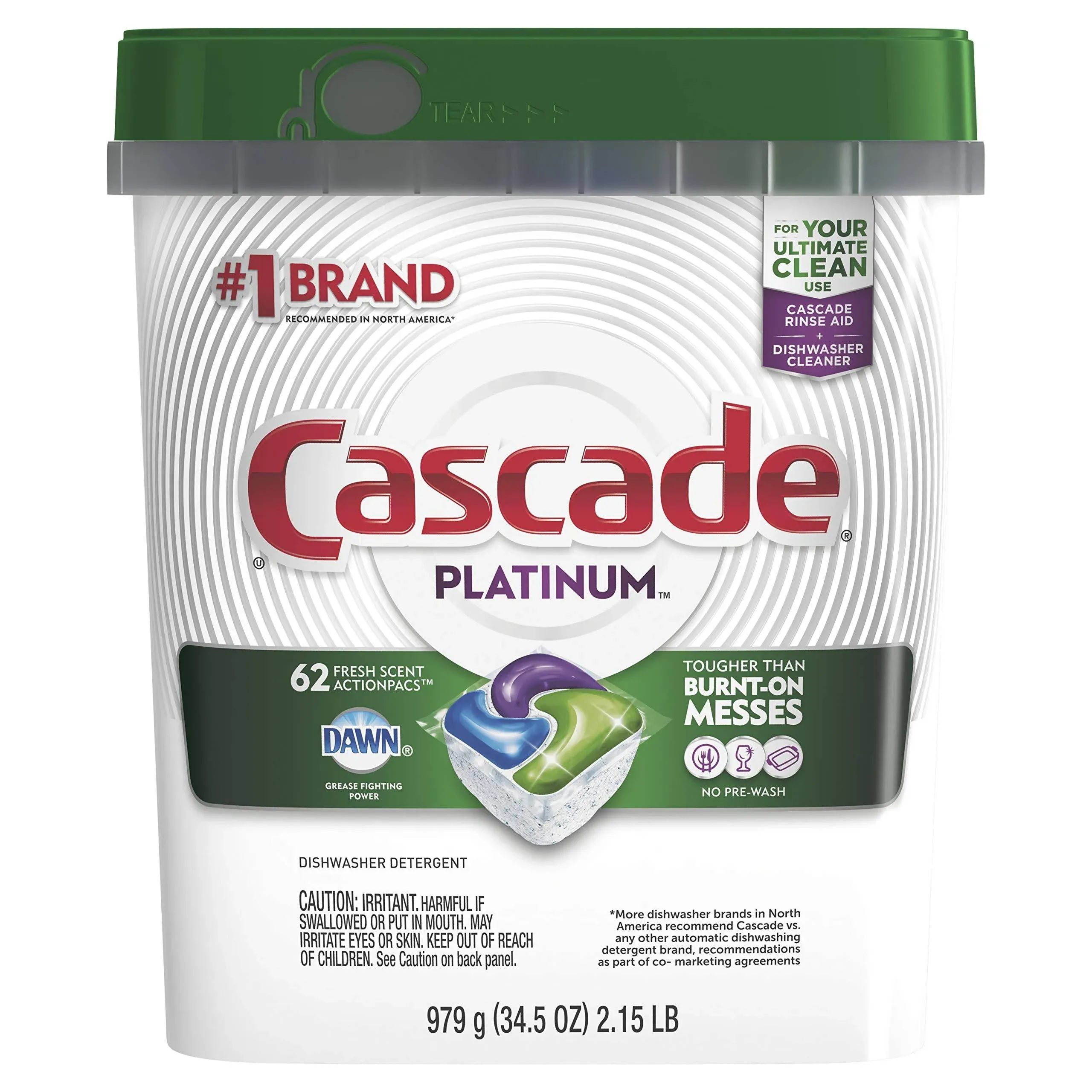 Cascade Platinum Dishwasher Pods ActionPacs Dishwasher Detergent Tabs Fresh Scent - 62 Count