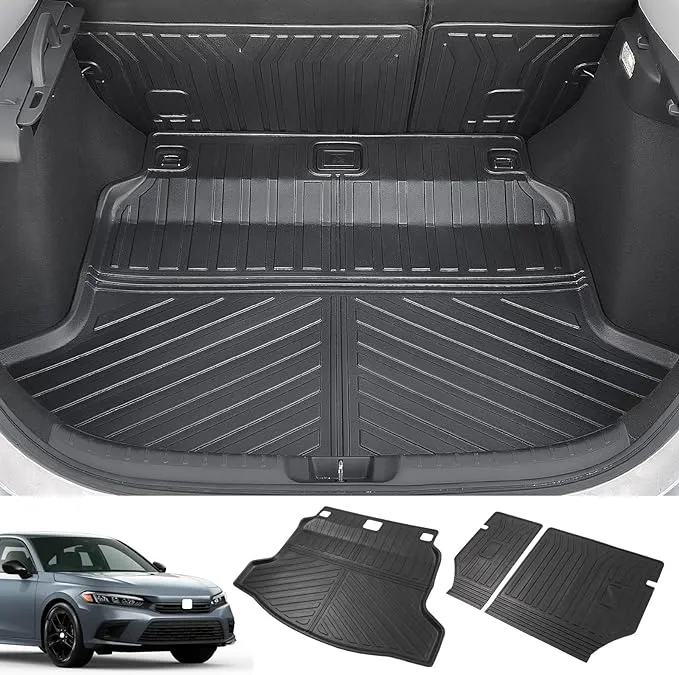 powoq Trunk Mat Compatible with 2022 2023 2024 Honda Civic Hatchback Backrest Mat TPE Cargo Liner Replacement for 2022 23 24 Honda Civic Accessories (Fit Hatchback, Rear Backrest Mat+Rear Trunk Mat)