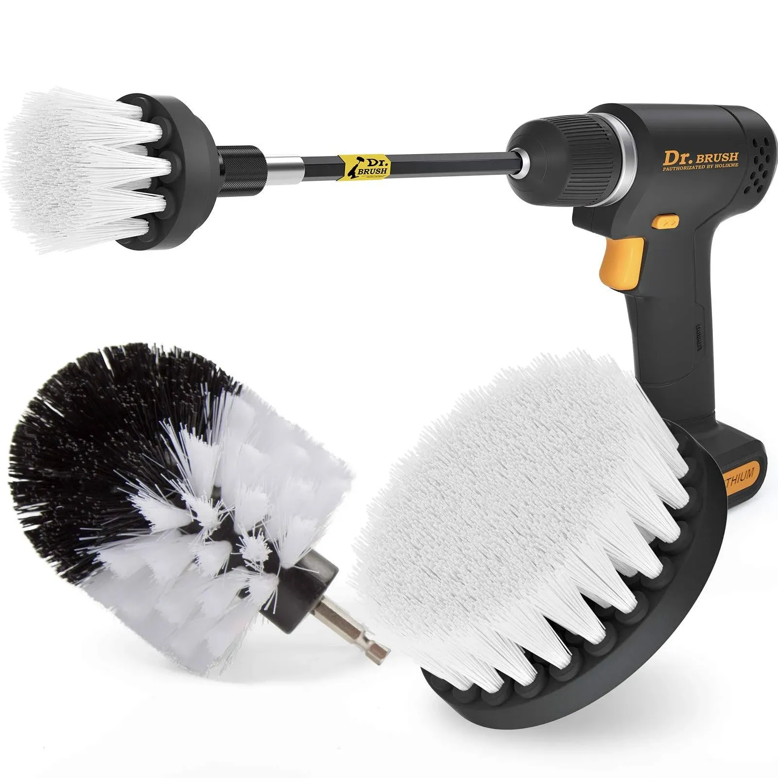 Holikme 6Pack Drill Brush Power Scrubber Cleaning Brush Extended Long Attachment Set All Purpose Drill Scrub Brushes Kit for Grout, Floor, Tub, Shower, Tile, Bathroom and Kitchen Surface White