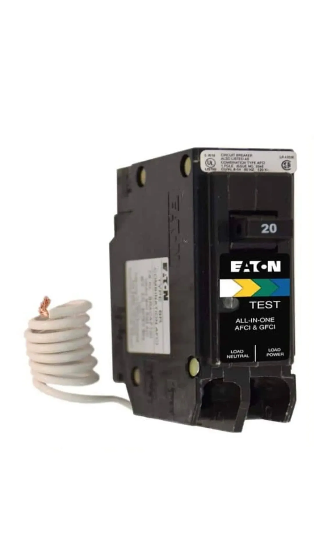 Eaton BRN120A1CS All-in-One Breaker 20 Amp Single-Pole 120V BR Arc/Ground Fault