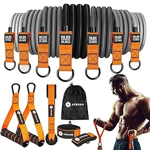 7-in-1 Resistance Band Set with Door Anchor: 350/420 lbs - Complete Exercise Equipment for Home | Diverse Workout Equipment Home Gym | Ideal for Strength Training & Fitness