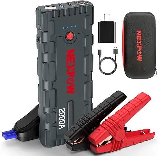 NEXPOW 2000A Car Jump Starter, 12V Battery Jumper Starter Portable, Auto Battery Booster, Lithium Jump Box with LED Light/USB Quick Charge 3.0