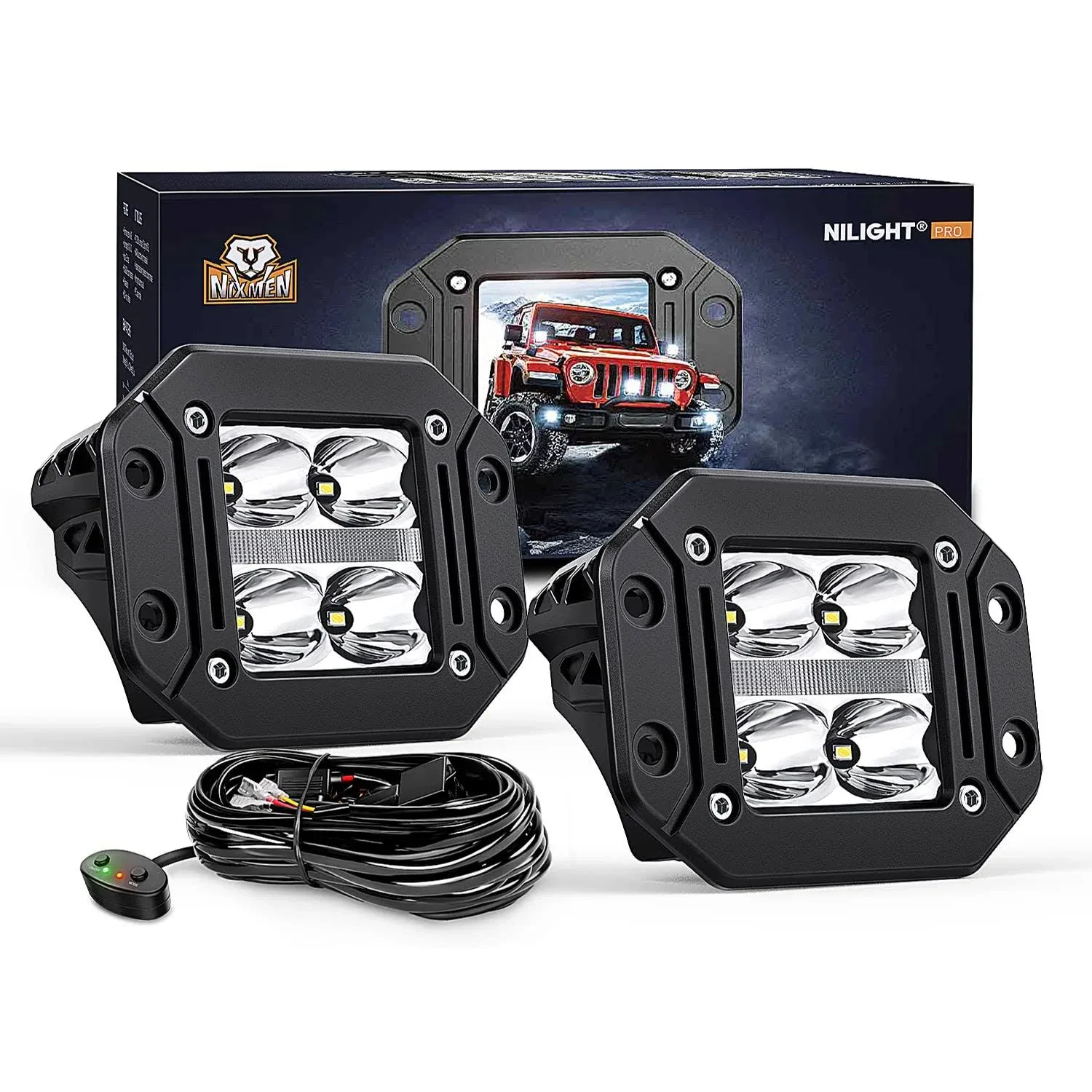 Nilight 2PCS Flush Mount LED Pod Lights with DRL 4.8Inch Spot Beam 20W 2510LM