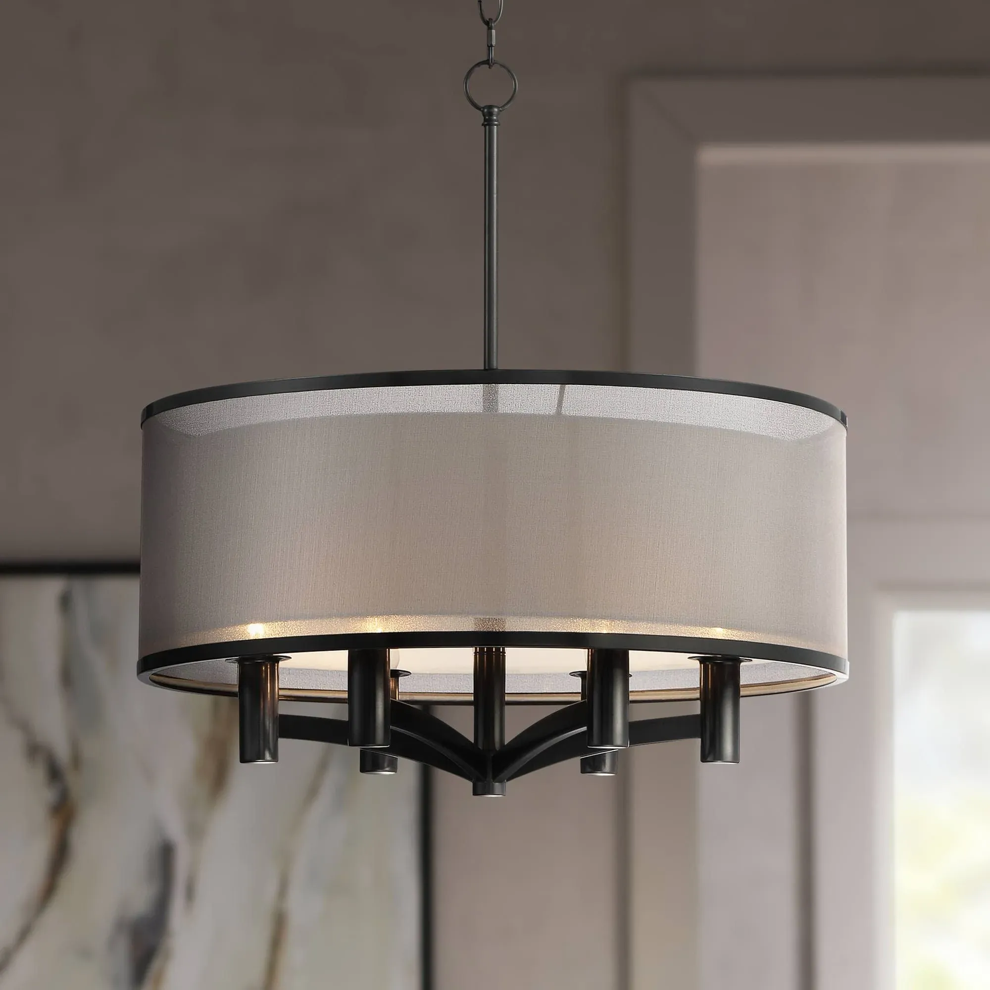 Possini Euro Design Black Drum Pendant Chandelier 22" Wide Modern Double Shade 6 ...