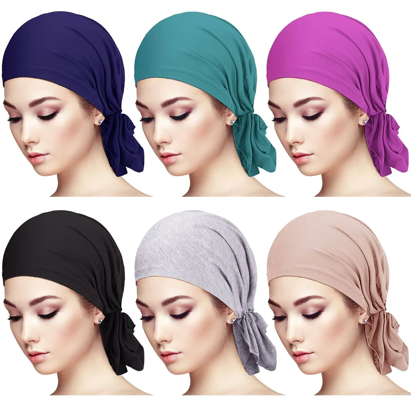 6 Pieces Head Scarf for Women Slip on Pretied Head Scarves Cancer Headwear Turban Hat Beanie Wrap (Mix Color)