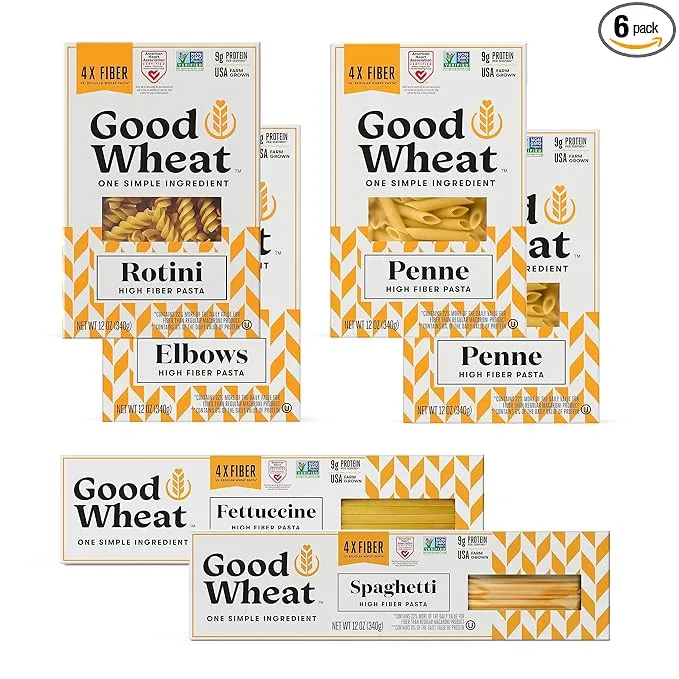 GoodWheat Pasta | 4x the Fiber | 9g Protein | Contains 4 Pack Pasta Exp 02/2024