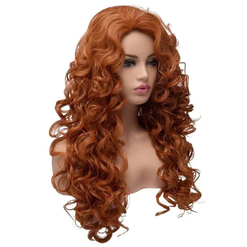 BESTUNG Long Fox Red Hair Curly Wavy Full Head Halloween Wigs for Women Cosplay ...