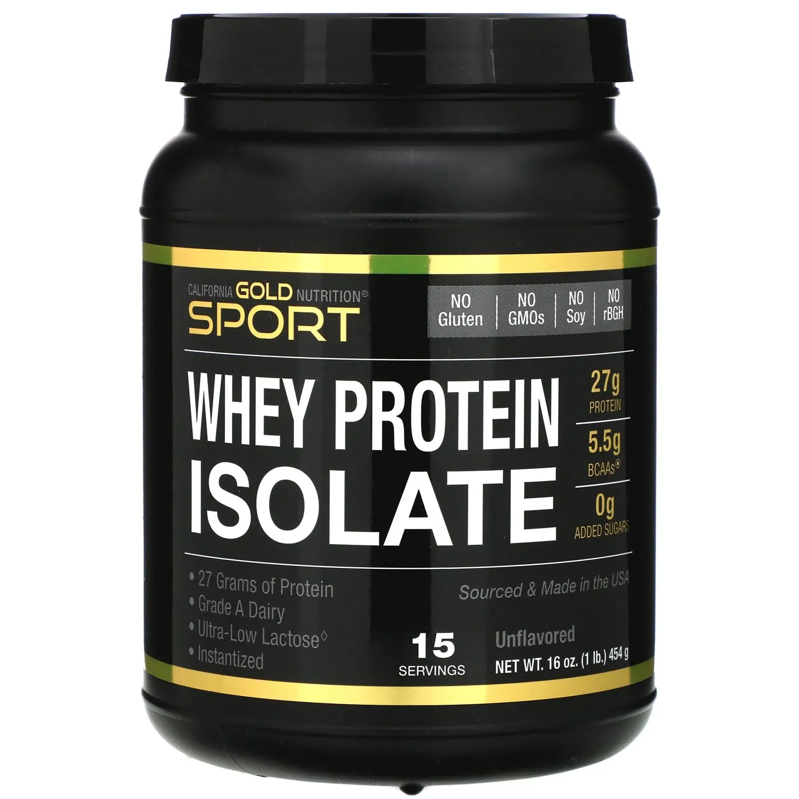 California Gold Nutrition Sport, Whey Protein Isolate, Unflavored, 1 lb (454 g)