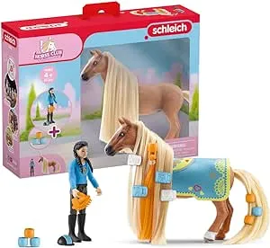 Schleich Horse Club Sofia's Beauties 18-Piece Horse Beauty Set - Horse Rider Kim and Horse Figurine with Brushable Styling Hair Plus Bead and Clip Accessories, Gift for Boys and Girls Ages 5 and up