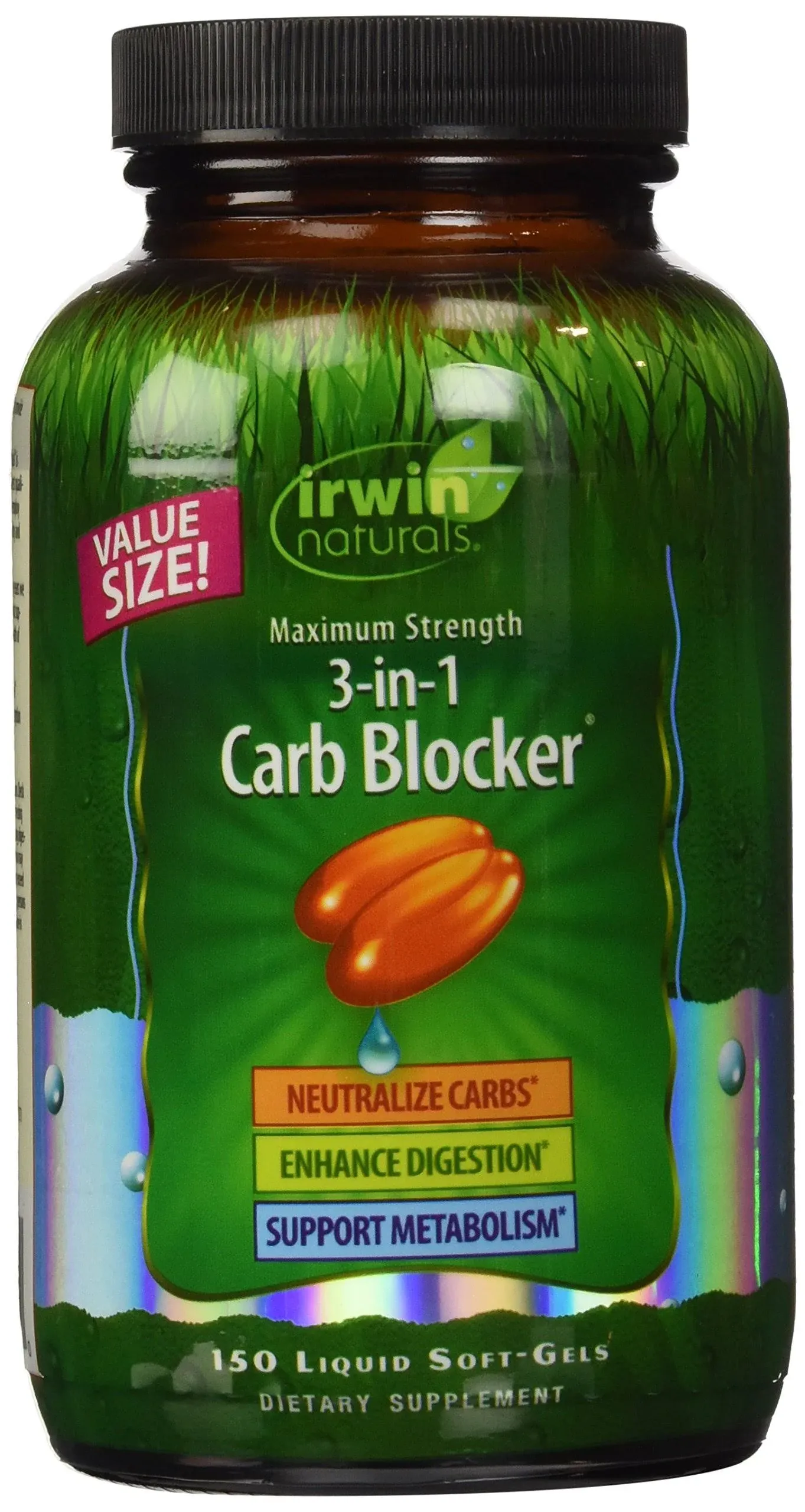 Irwin Naturals Maximum Strength 3-in-1 Carb Blocker - Neutralize Carbohydrates and Support Metabolism - 150 Liquid Softgels