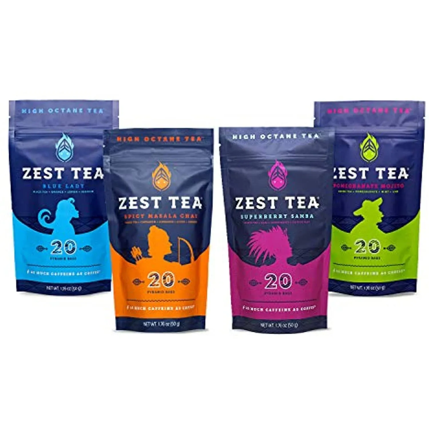 Zest 135-150mg High Caffeine Energy Leaf Blends - Variety Sampler Pack - Blac...