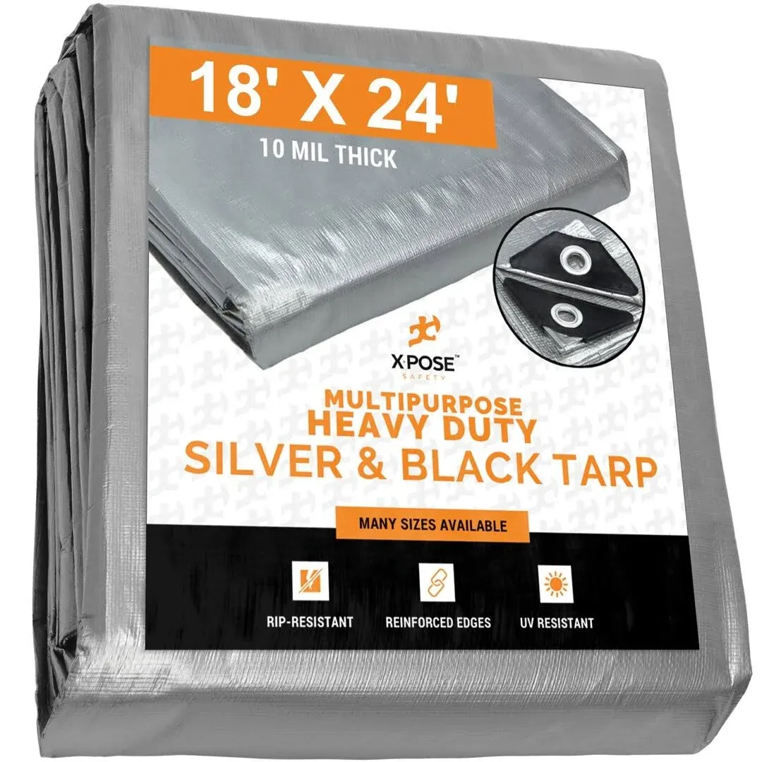 Xpose Safety STH-1824-X Heavy Duty Poly Tarp - 18' x 24' - 10 Mil Wate