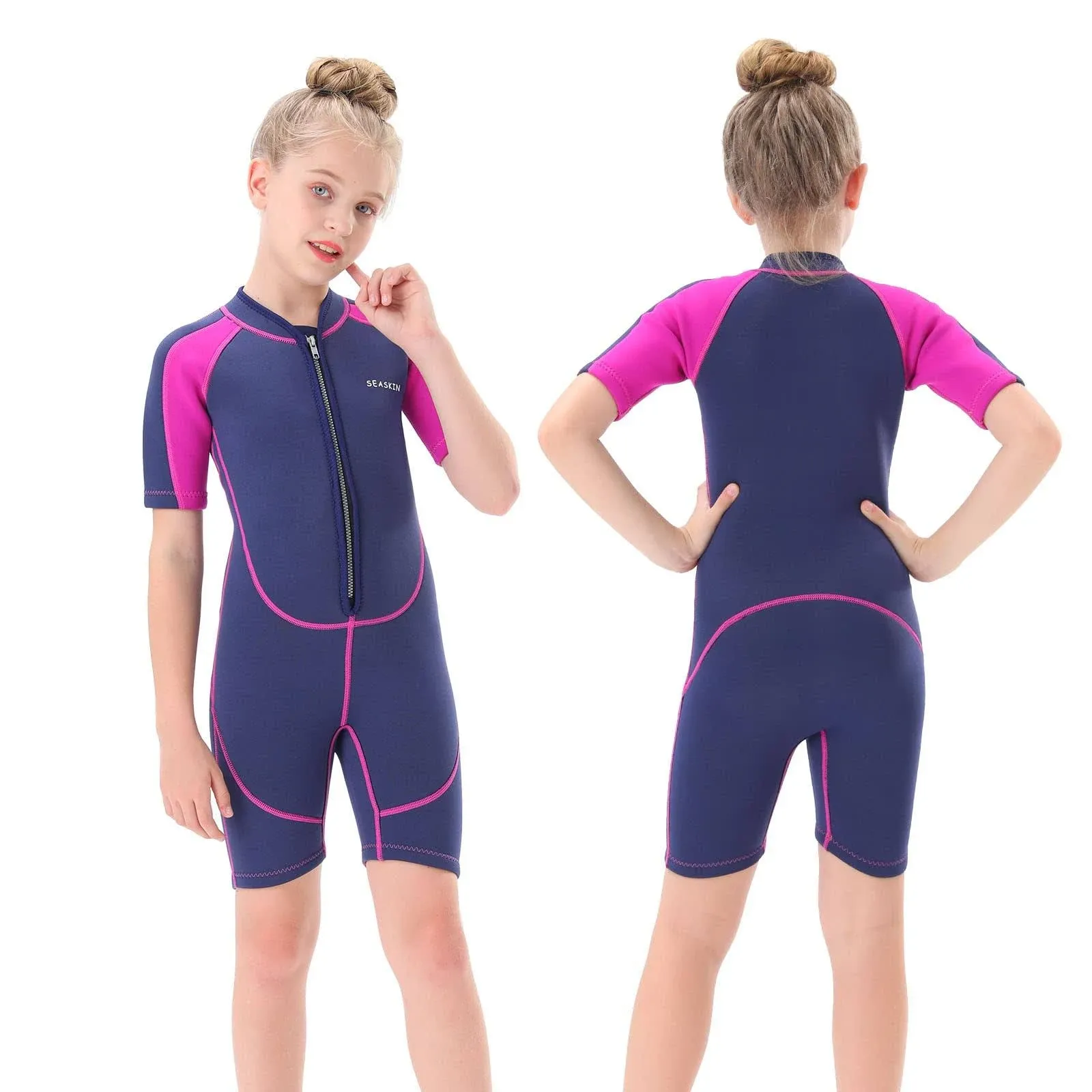 Seaskin Kids Wetsuit for Boys Girls Toddlers, 2mm Front Zipper Shorty Wetsuits, 3mm Back Zip Full Wetsuit, Neoprene Thermal Swimsuits for Diving Surfing Swim Lessons