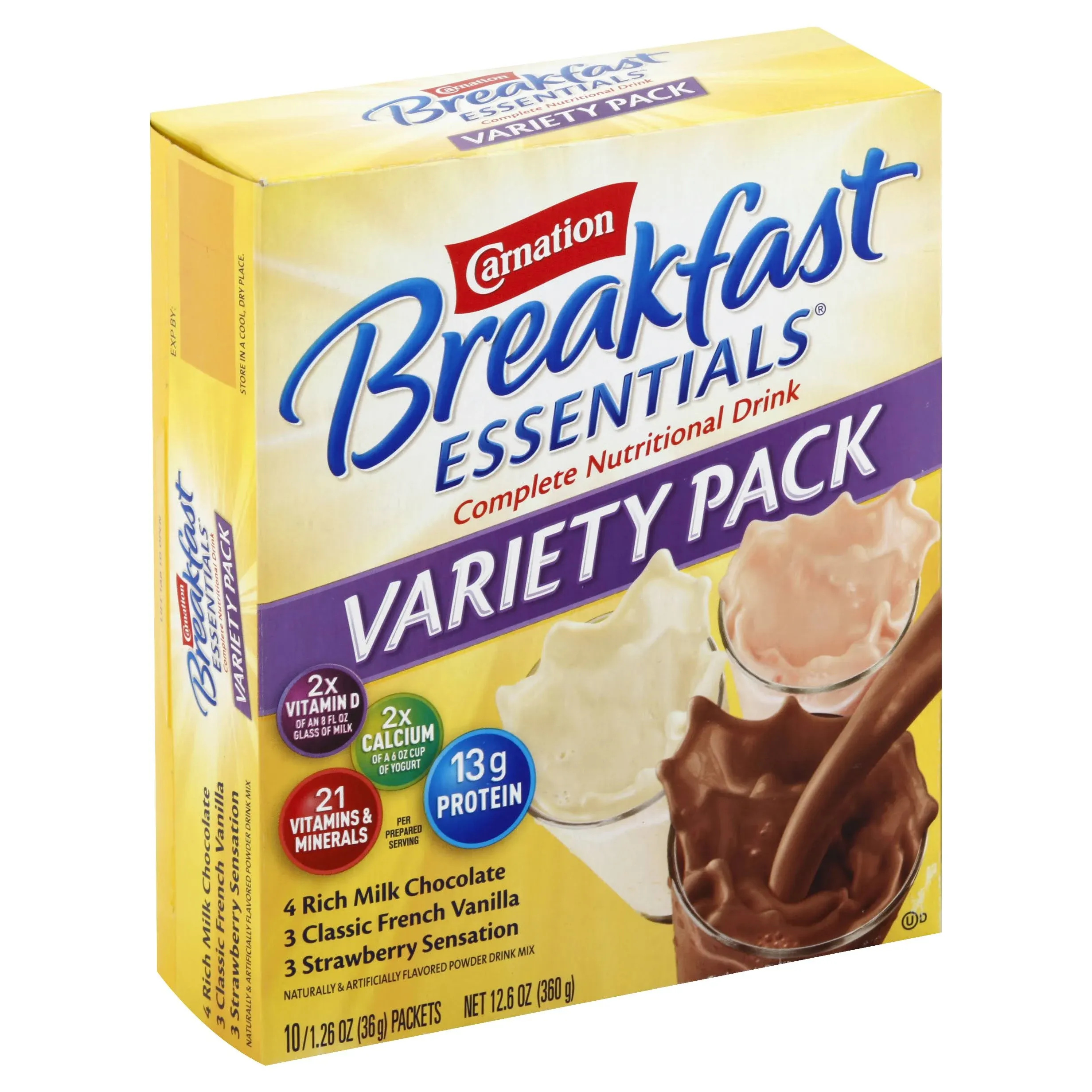 Carnation Breakfast Essentials Drink Mix, Nutritional Powder, Variety Pack - 10 pack, 1.26 oz packets