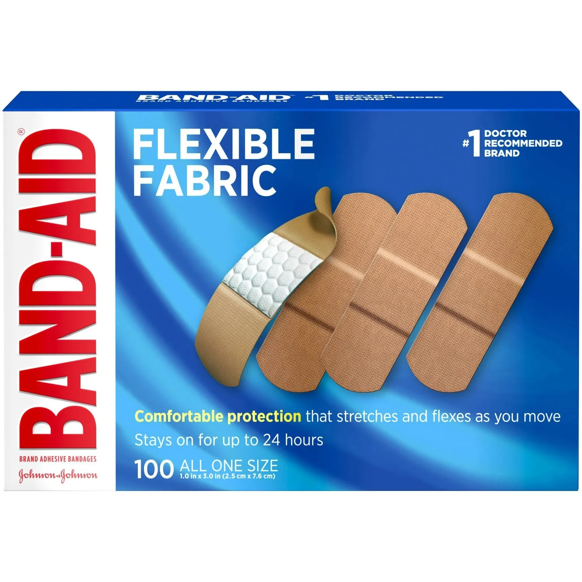 Band-Aid Brand Flexible Fabric Adhesive Bandages for Comfortable Flexible Protection, Twin Pack, 2 x 100 ct