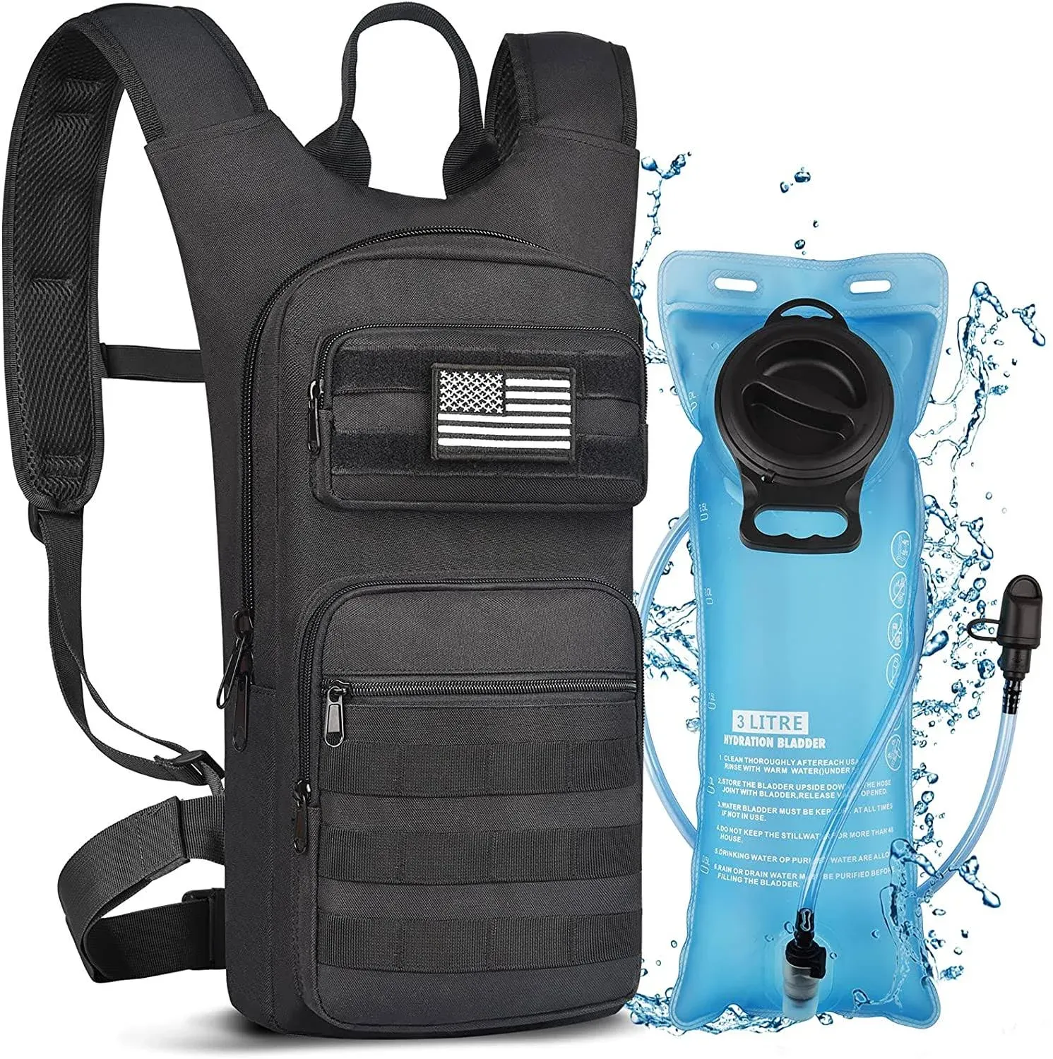 Hydration Backpack with 3L TPU Water Bladder, Tactical Molle Water black