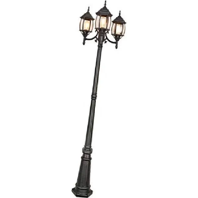 Outdoor Lamp Post Light 3 Head Classic Black Light Pole Clear Glass Street Yard