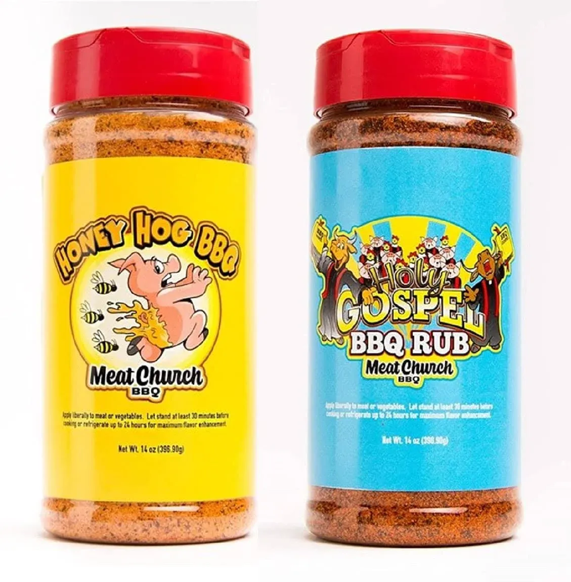 Meat Church BBQ Rub Combo: Honey Hog (14 oz) and The Gospel (14 oz) BBQ Rub and Seasoning for Meat and Vegetables, Gluten Free, One Bottle of Each