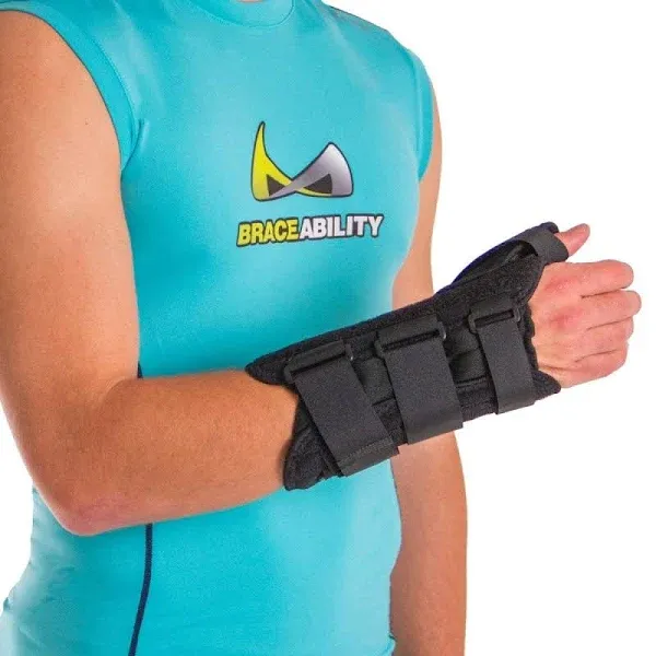 BraceAbility Wrist and Thumb Spica Splint - De Quervain's Tenosynovitis Long Forearm Cast Stabilizer for Tendonitis, Sprains, Thumb Brace for Arthritis Pain and Support - (L Right Hand)