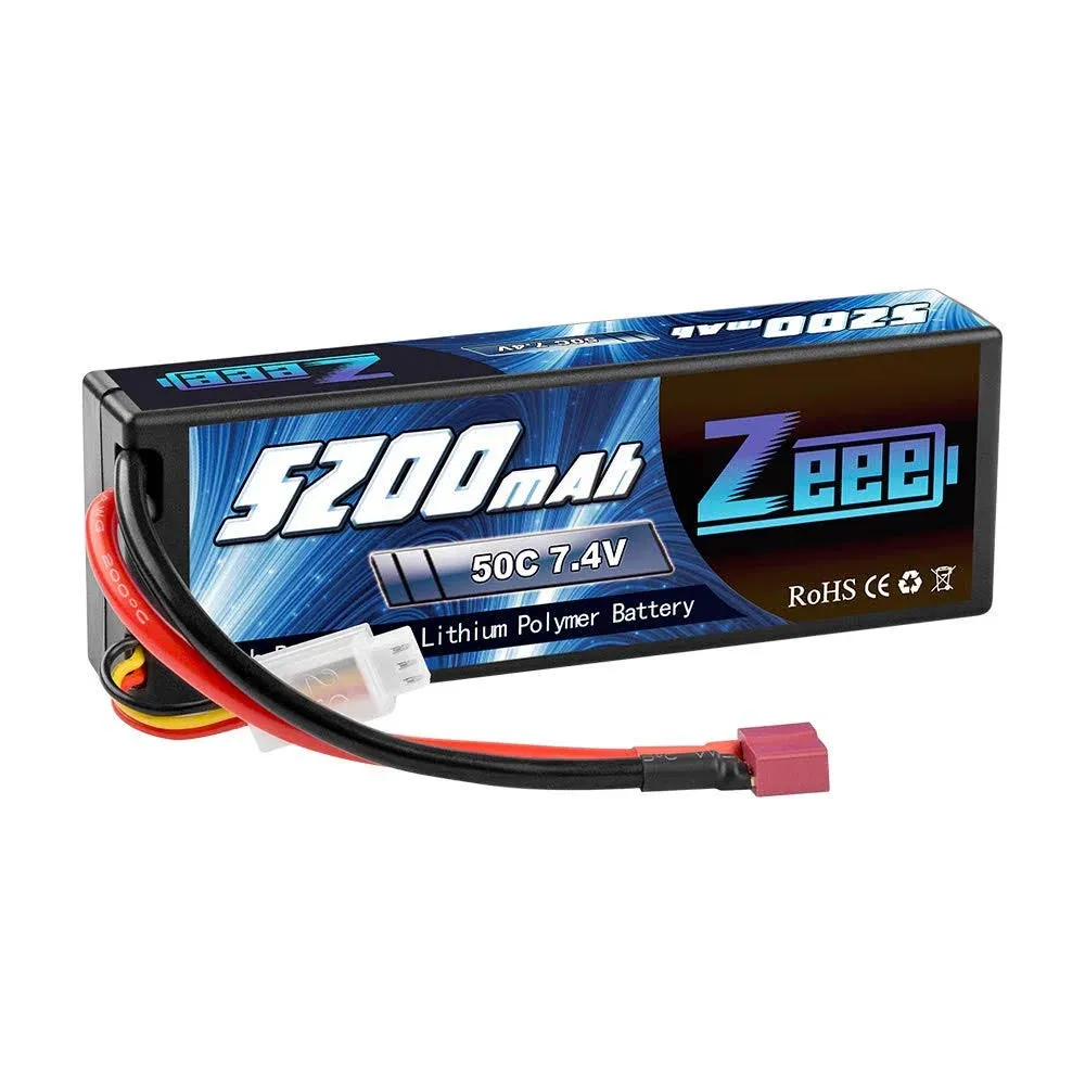 Zeee 2S 5200mAh Lipo Battery 7.4V 50C Hard Case with Deans T Plug for RC Truck RC Truggy RC Heli Airplane Drone FPV Racing (1 Pack)