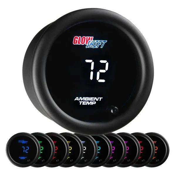 GlowShift 10 Color Digital Air Temperature Gauge Kit - Reads Outside Air Temp from -40-200 Degrees F - includes Sensor - Multi-Color LED Display - Tinted Lens - 2-1/16" (52mm)