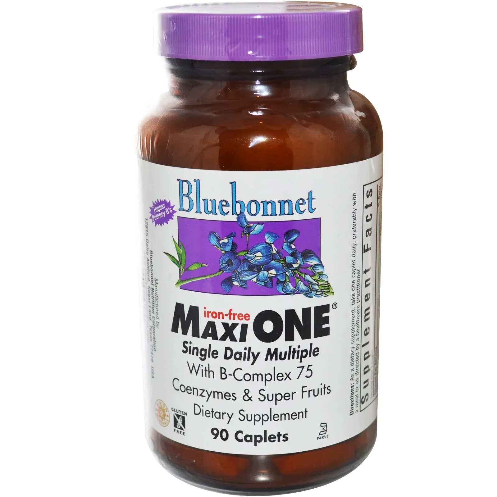 Bluebonnet Nutrition Maxi One (With Iron), Whole Food Multiple, Enzymes, Energy, Vitality, Gluten-Free, Kosher, Dairy-Free, Vegetarian Friendly, Soy-Free, Non-GMO, 90 Vegetable Capsule, 3 Month Supply