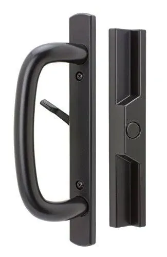 Veranda Sliding Glass Door Handle Set with Mortise Lock, Black, Non-Keyed, 3-15/16” Screw Holes