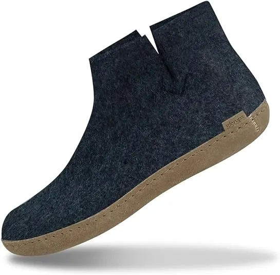 GLERUPS Boot Slippers Women and Men with Leather Sole | Unisex Wool Slipper Boots with Leather Sole | Comfy Men's and Women's Slipper Boots