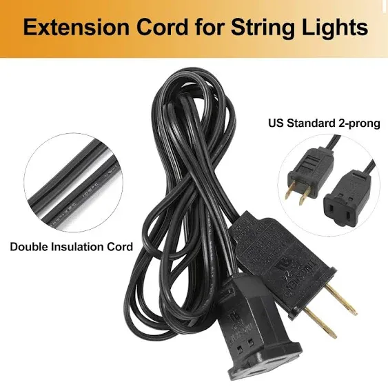 6 FT Extension Cord, US AC 2-Prong Black Male/Female Outlet Saver Power Extension Cord Cable for Halloween Christmas Decorations Lights Connection