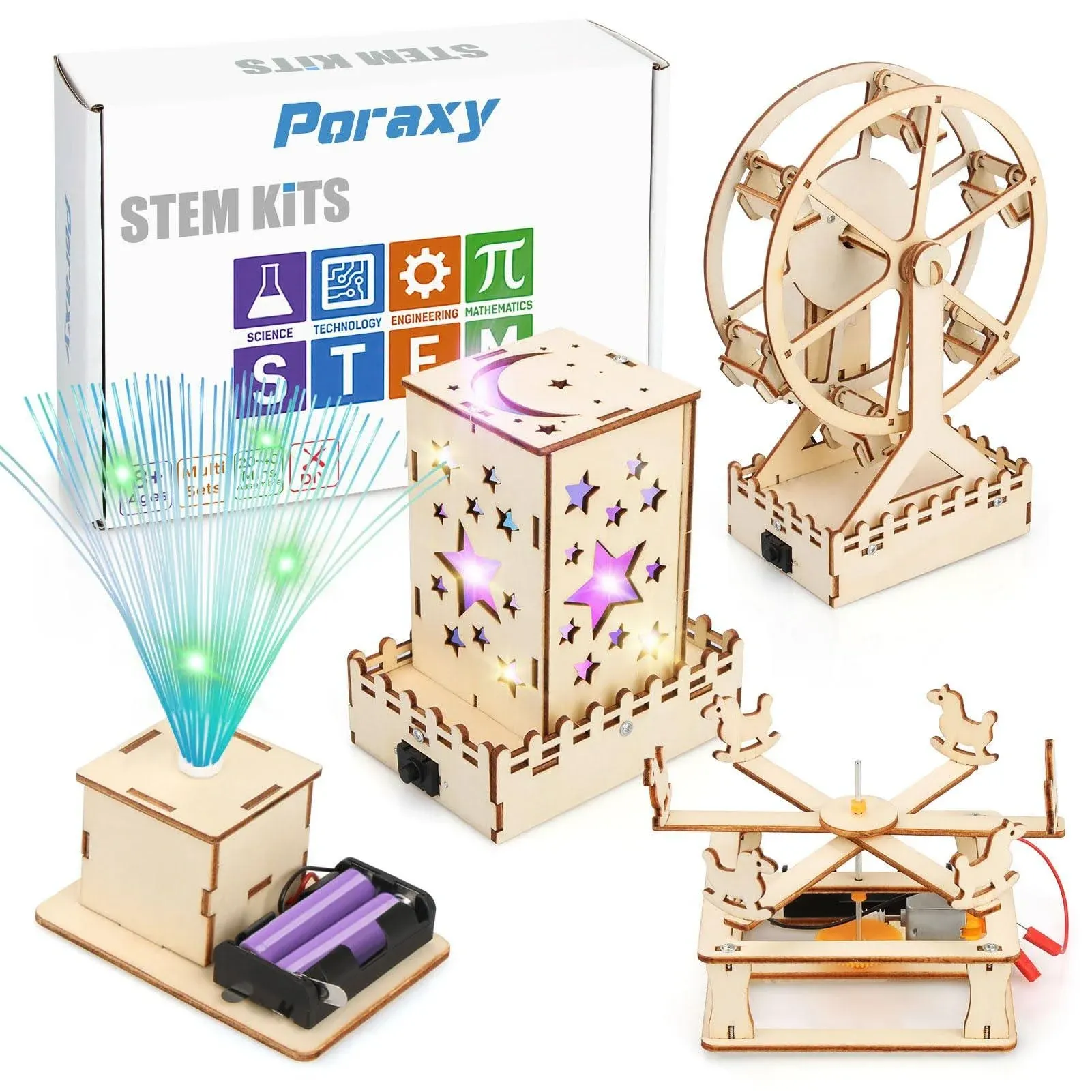 4 in 1 STEM Kits, Wooden Construction Science Kits, STEM Projects for Kids 