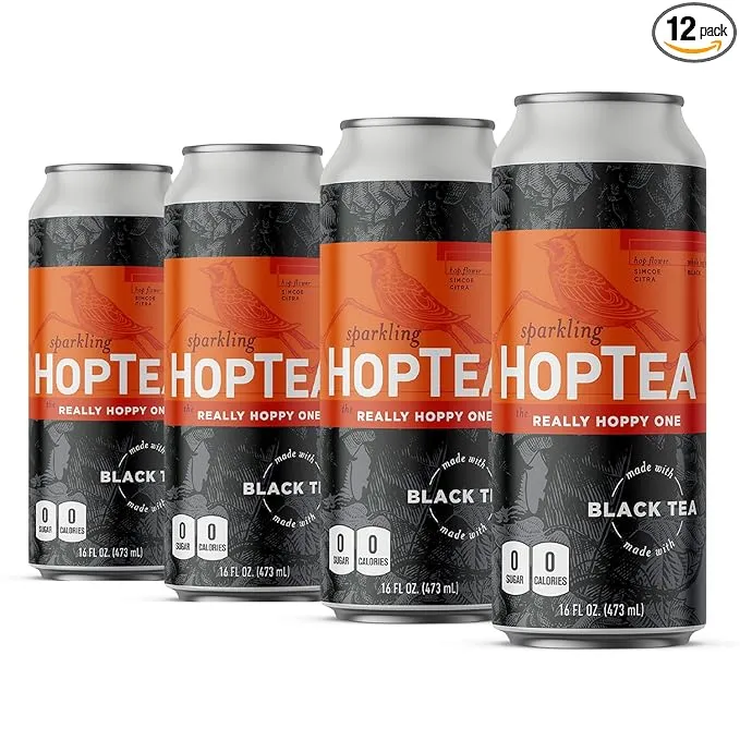 HOPLARK Sparkling HopTea - The Really Hoppy One (12pk - 16oz Cans) - Craft Brewed NA Beer Alternative - Organic, Gluten-Free, Non GMO, Zero Calories, Sugar-Free, Natural Caffeine, Unsweetened