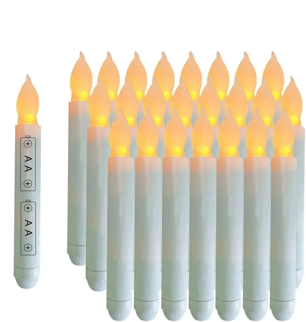 Houdlee Pack of 24 Flameless Taper Candles Battery Operated Flickering Ivory LED ...