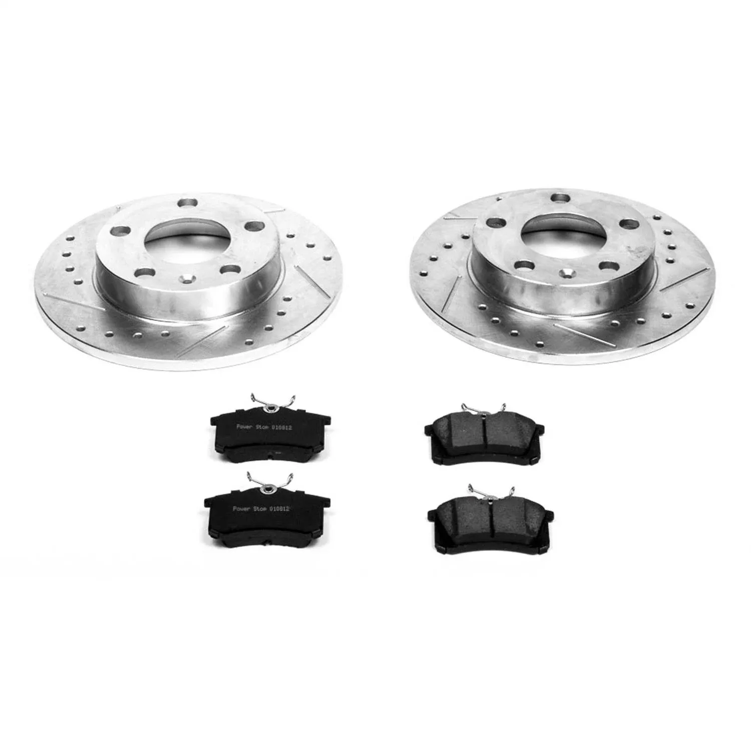 Power Stop K3129 Rear Z23 Carbon Fiber Brake Pads with Drilled & Slotted Brake Rotors Kit For Audi A4 2002-2006, Audi A4 Quattro 2002-2005 [Model Specific]