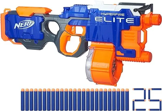 Nerf HyperFire Motorized Elite Blaster, 25-Dart Drum, Fires Up to 5 Darts Per Second, Includes 25 Official Elite Darts (Amazon Exclusive)