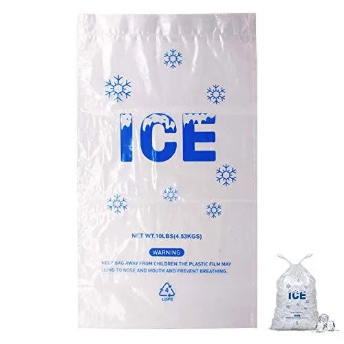 Belinlen 100 PACK 10 lb. Plastic Ice Bags with Cotton Draw String 12 x 21 Inc...