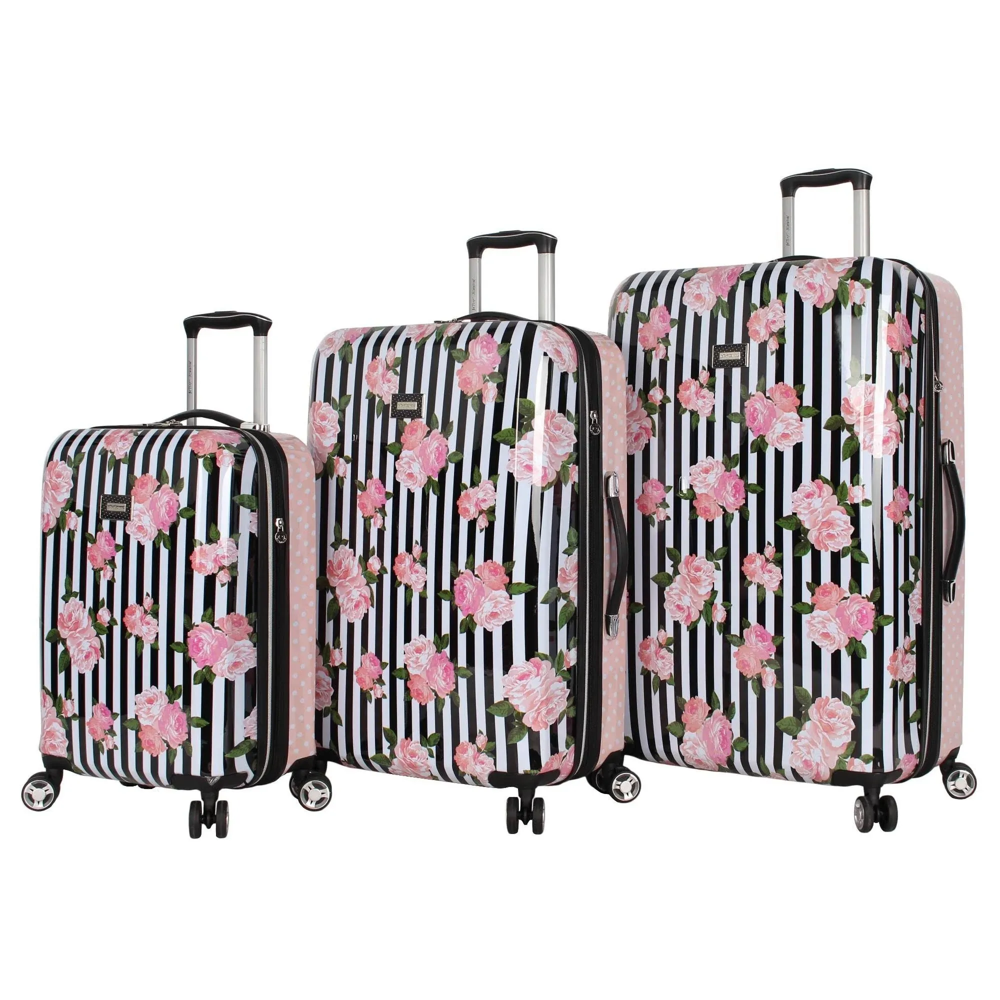 Betsey Johnson Stripe Roses 3-Piece Luggage Set