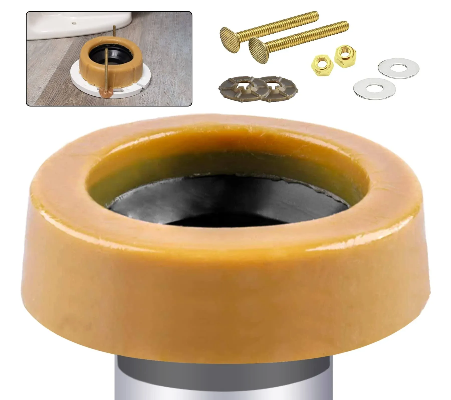 Reinforced Toilet Wax Ring with Brass Bolts Watertight Kit Bathroom Fitting